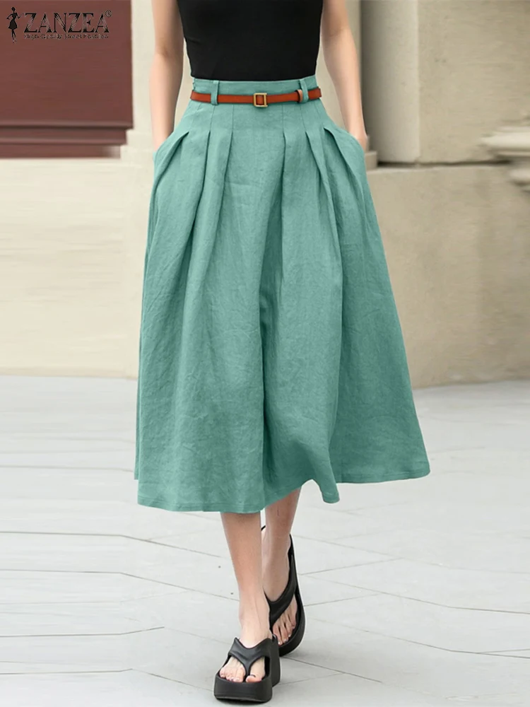 ZANZEA женские однотонные повседневные юбки трапециевидной формы Jupes 2024 корейская