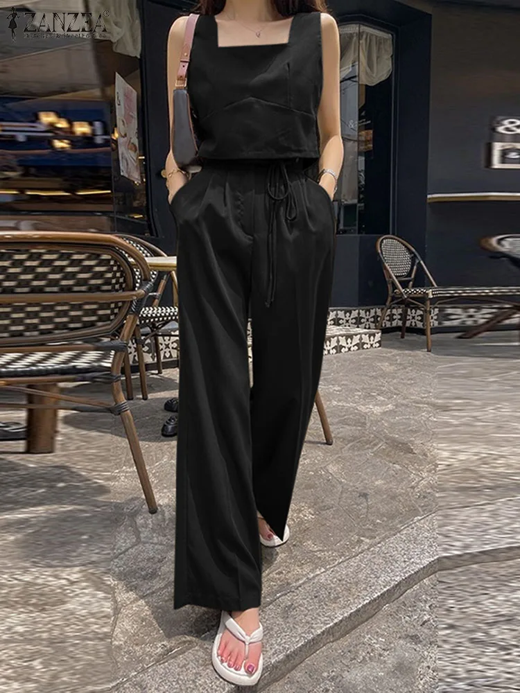 

ZANZAE Fashion Women Pant Sets Casual Suqare Neck Croped Tops 2pcs Oufits Korean Style High Waist Trouser Tracksuit Elegant Sets