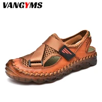 mens beach sandals mens brand slippers summer comfortable breathable leather mesh hollow casual shoes slippers men