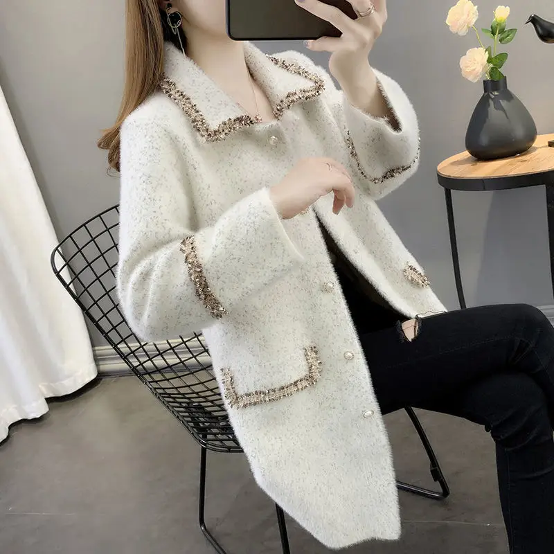 

2022 Autumn Winter New Women Elegant Cardigan Loose Casual All-match Female Knitted Sweater Coats Korean Style Outwear J25