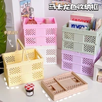 desktop cartoon folding storage basket mini cosmetic storage box ins wind multifunctional dormitory portable storage basket