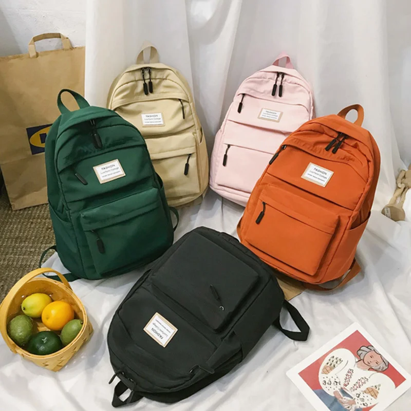

New Casual Solid Color Nylon Women Backpack Student School Bag Teenage Girls Shoulder Bags Mochilas Rucksacks Backbag