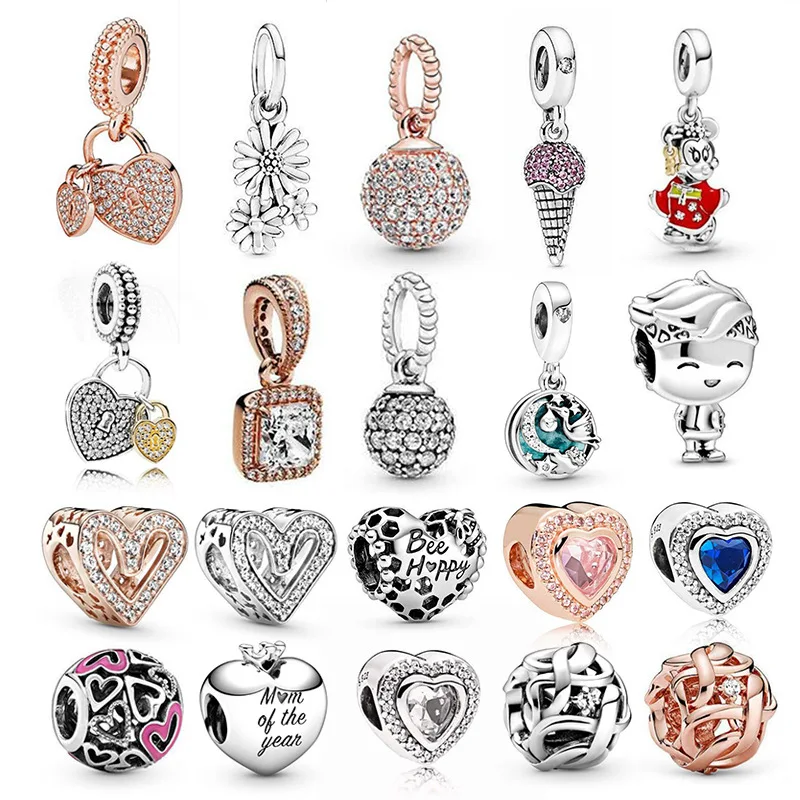 

NEW 925 Sterling Silver Ice Cream Daisy Heart Charm Fit Original Pandora Bracelet for Women Jewelry DIY Making