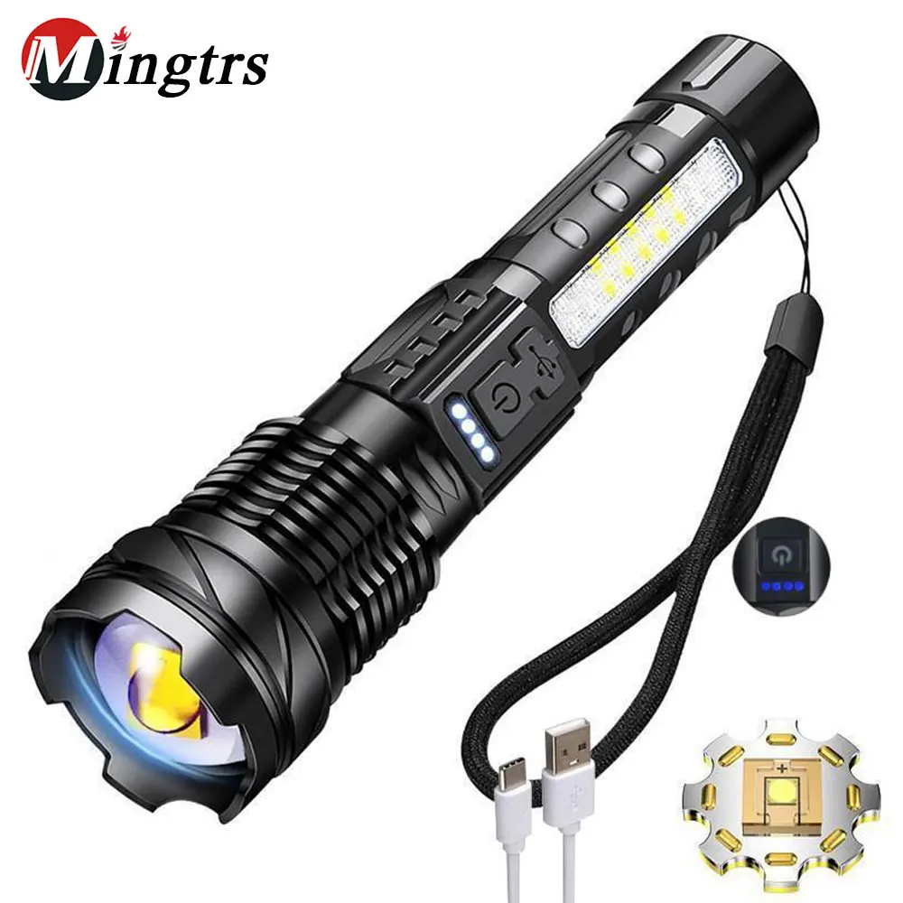 

30W High-power LED Rechargeable Flashlight Portable Torch 7 Lighting Modes Zoomable Waterproof Camping Light Built in battery