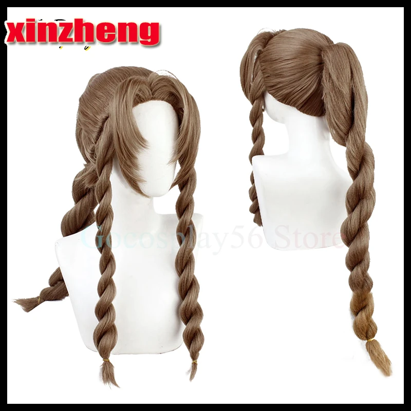 

FF7 Aerith Gainsborough Wig Final Fantasy VII Cosplay Brown Long Braided Curly Synthetic Hair Heat Resistant Halloween Role Play