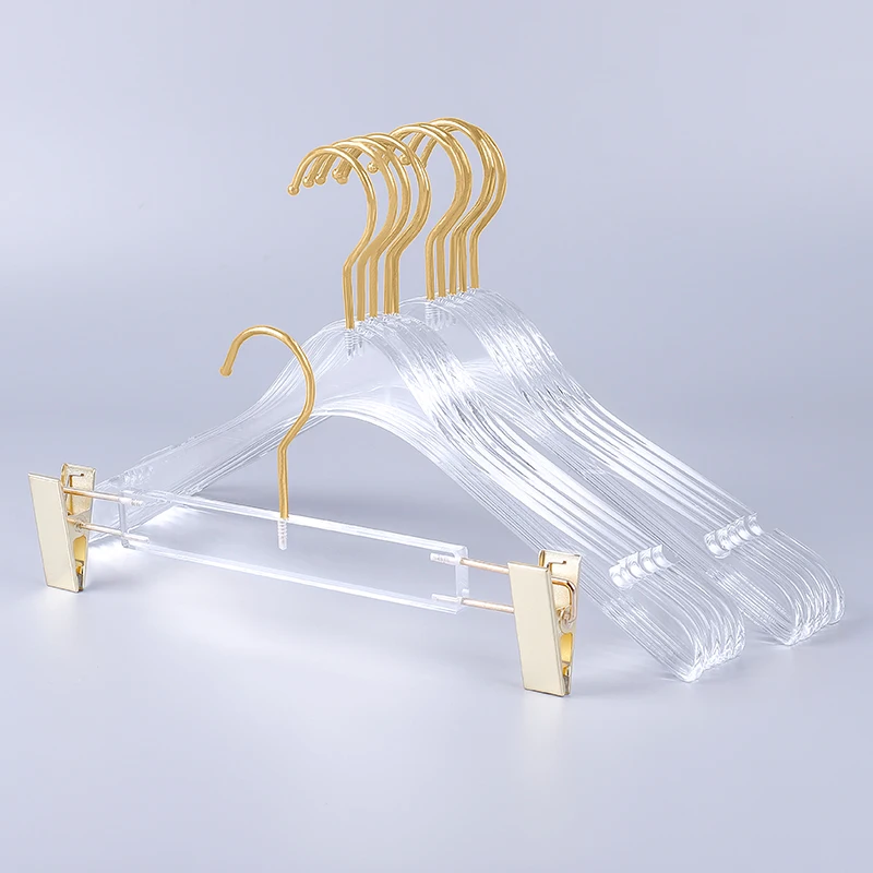 

5-10pcs Acrylic Hanger Golden Hook Coat Hanger Non-slip Suit Clothes Organizer Wardrobe Drying Rack сушилка для полотенец