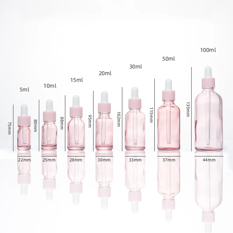 Dropper Bottles Refillable 5-100ML Rose Lid Cosmetic Container Pink Glass Aromatherapy Liquid for Essential Massage Oil Pipette images - 6