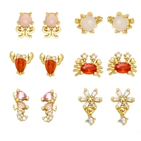 fashion unique shiny zirconia summer ocean life crab jellyfish shrimp seahorse stud earrings for women charm party jewelry gifts