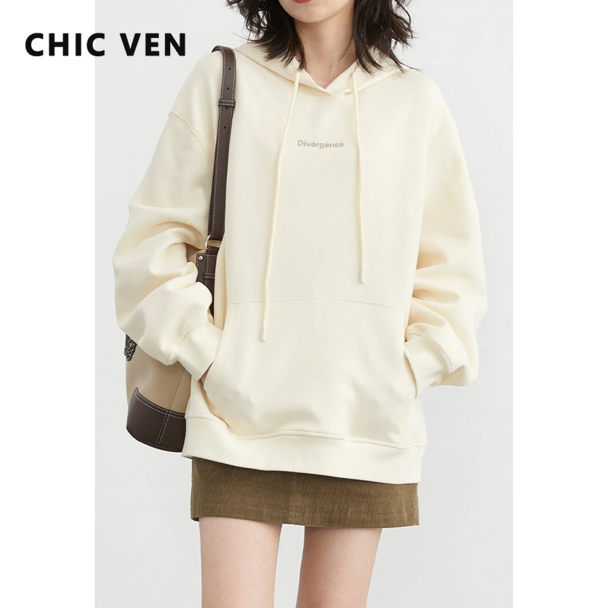 

CHIC VEN Women Sweatshirts Casual Hoodies Letter Print Hooded Coat Streetwear Loose Pullover Tops Woman Clothes Autumn New 2023