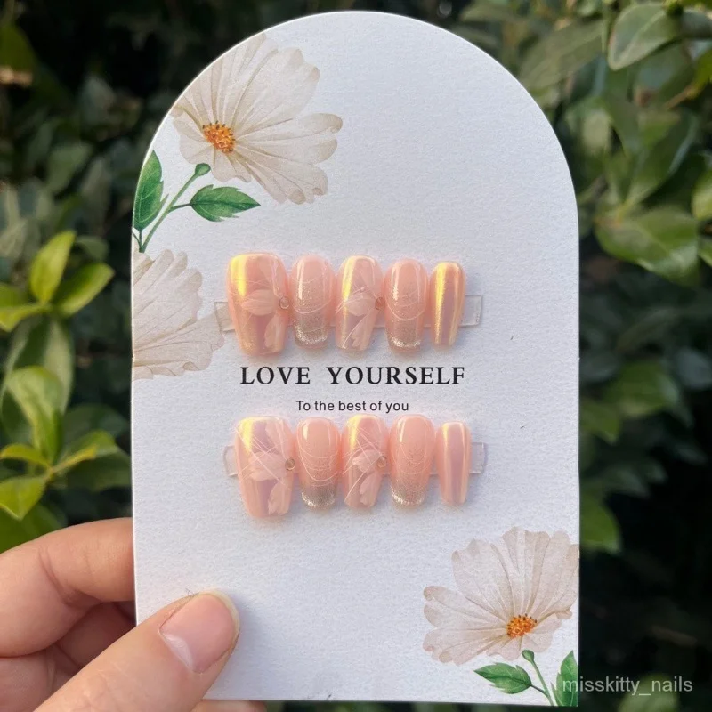 Короткая лестница для ногтей ручной работы misskitty Аврора розовая ручная роспись