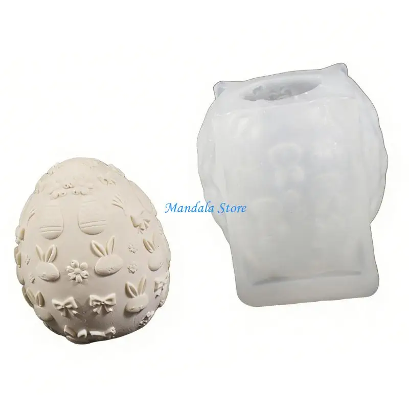 Фото U2JC Простая чистая силиконовая форма для пасхальных яиц с тиснением в виде цветочного кролика и бантом для крафта №3