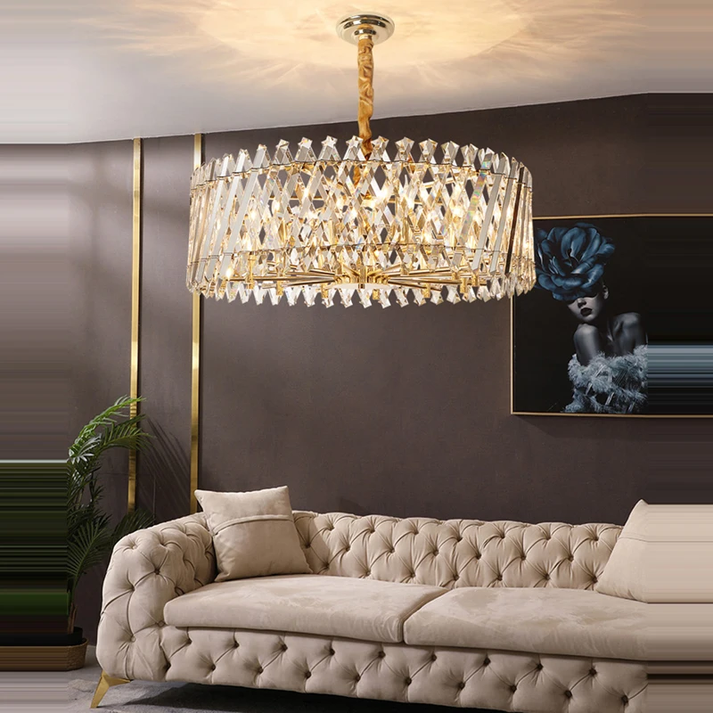 

Led Art Chandelier Pendant Lamp Light Room Decor Dimmable Crystal Round Designer Lustre Suspension Luminaire Lampen Hanging For
