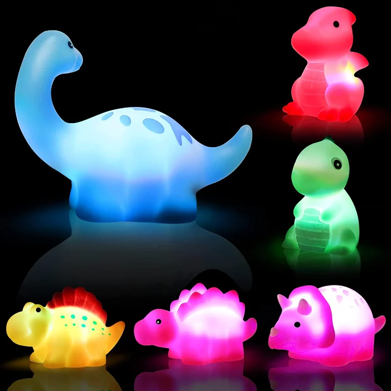 6 Pcs/Pack Dinosaur Baby Bath Toys Light-Up Floating Bath Toys Set For Boys Girls Children Preschool Bathtub Bathroom Toy