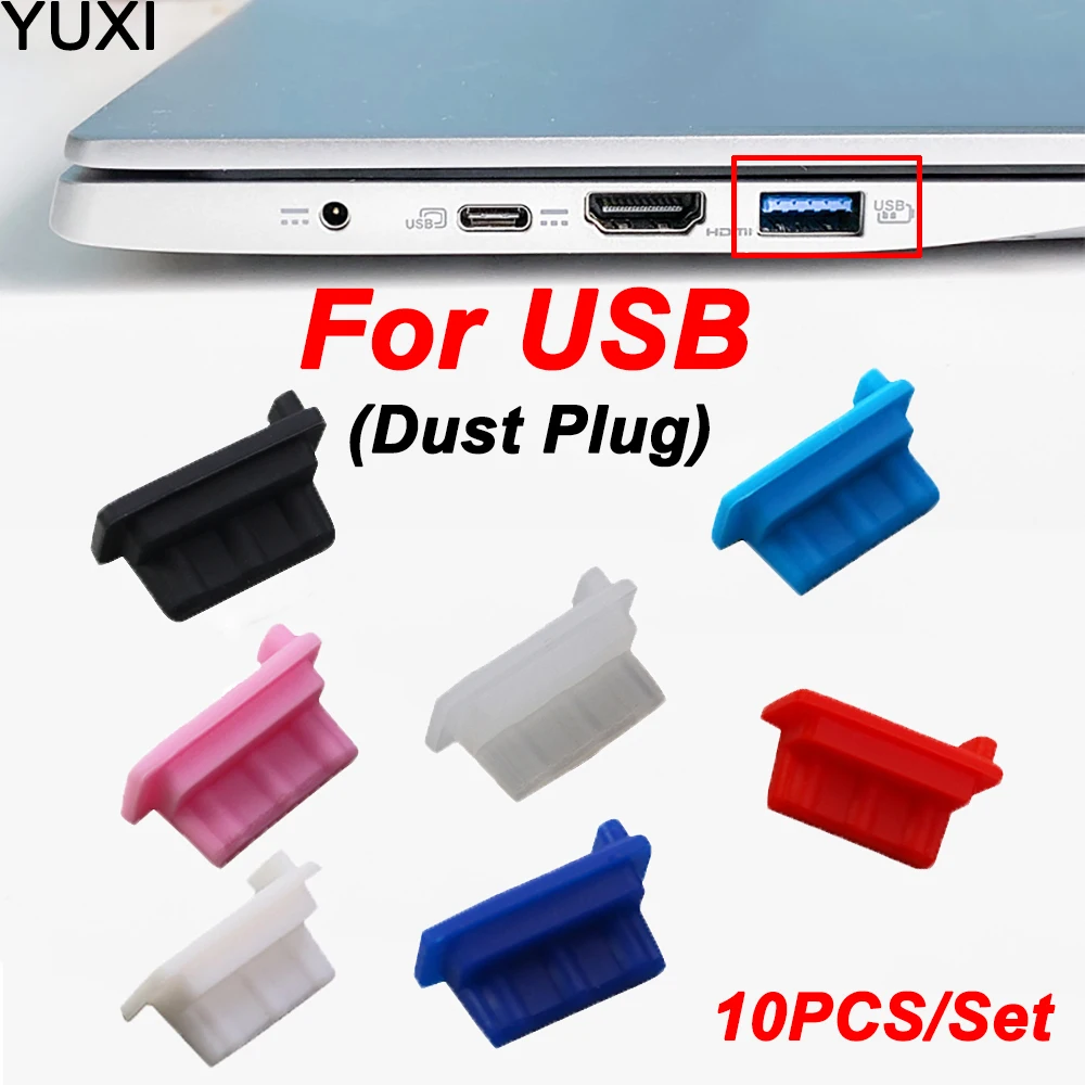 

YUXI 10pc USB Dust Plug Charger Port Cover Cap USB Hole Plug USB Master Dust Cap Silicone Dustproof Protector Tablet PC Notebook