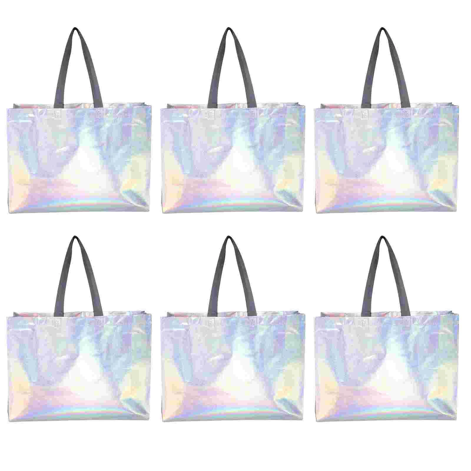 

Bagsgift Tote Reusable Party Grocery Holographic Iridescent Shopping Candy Wrapping Non Wovenpackaging Silver Pouch Favor Treat