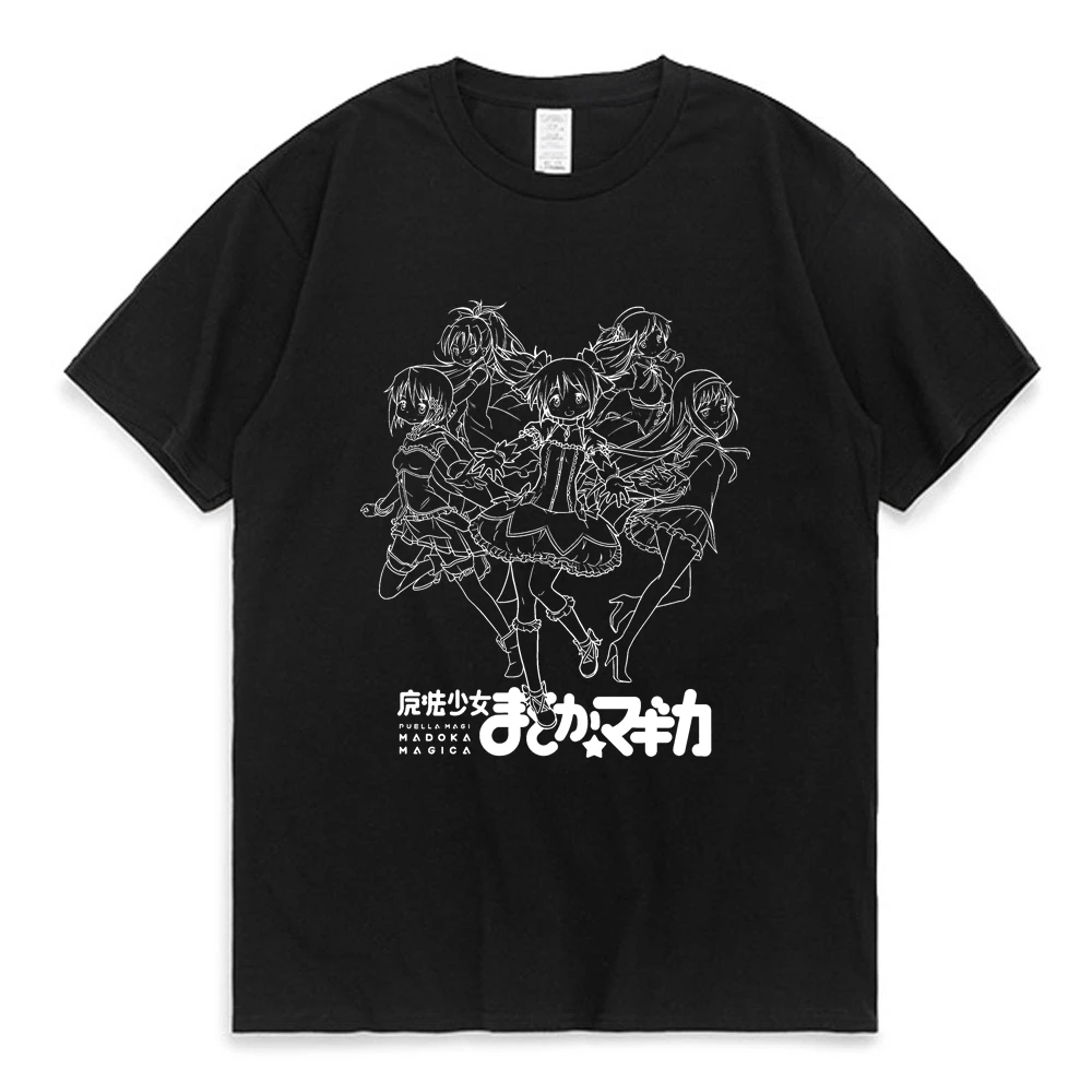 Madoka Magica T Shirts Black Crew Neck Kawaii T-shirt Anime Magical Girls Essential T-Shirtd Short Sleeve Mens Clothing tops