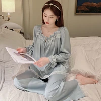 lace princess pajamas suit cute spring summer female sweet luxury noble palace style belt wear outdoor home loungewear set women