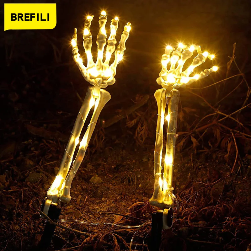 

2PCS 40LEDs Skeleton Hand Solar Light Outdoor Lighting Skeleton Arm Stakes Solar Glowing Skull Hands Halloween Decor Garden Lamp