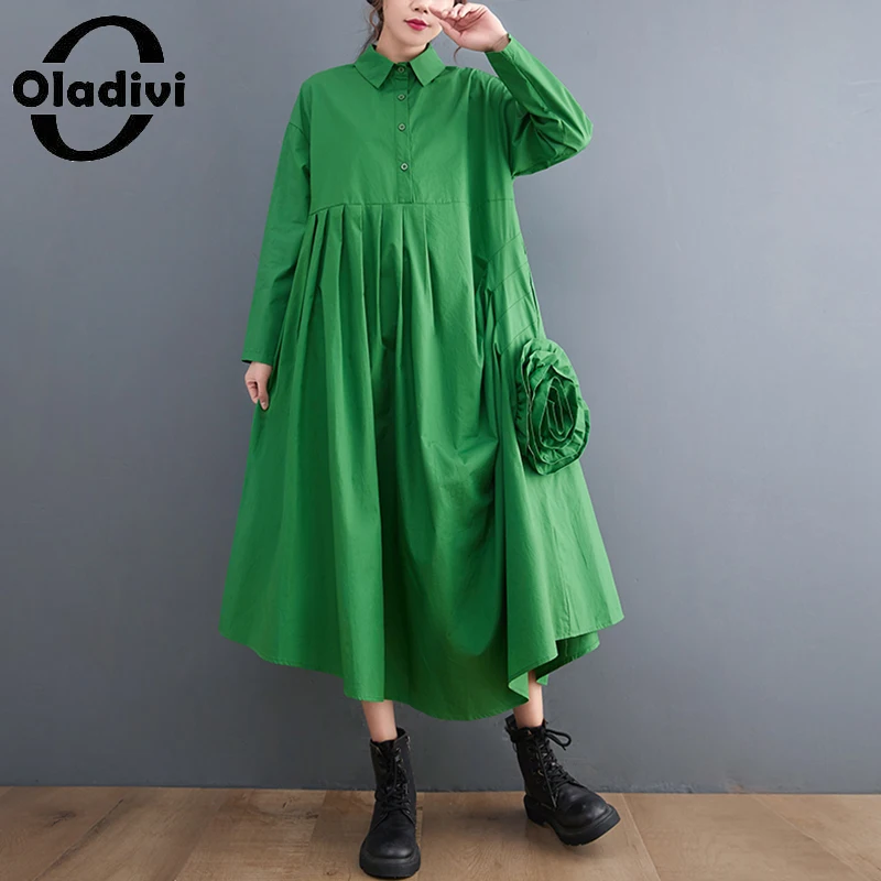 

Длинное платье Oladivi Plus с цветочным принтом, Модные женские повседневные свободные платья с длинным рукавом, новинка весны 2022, Одежда большог...