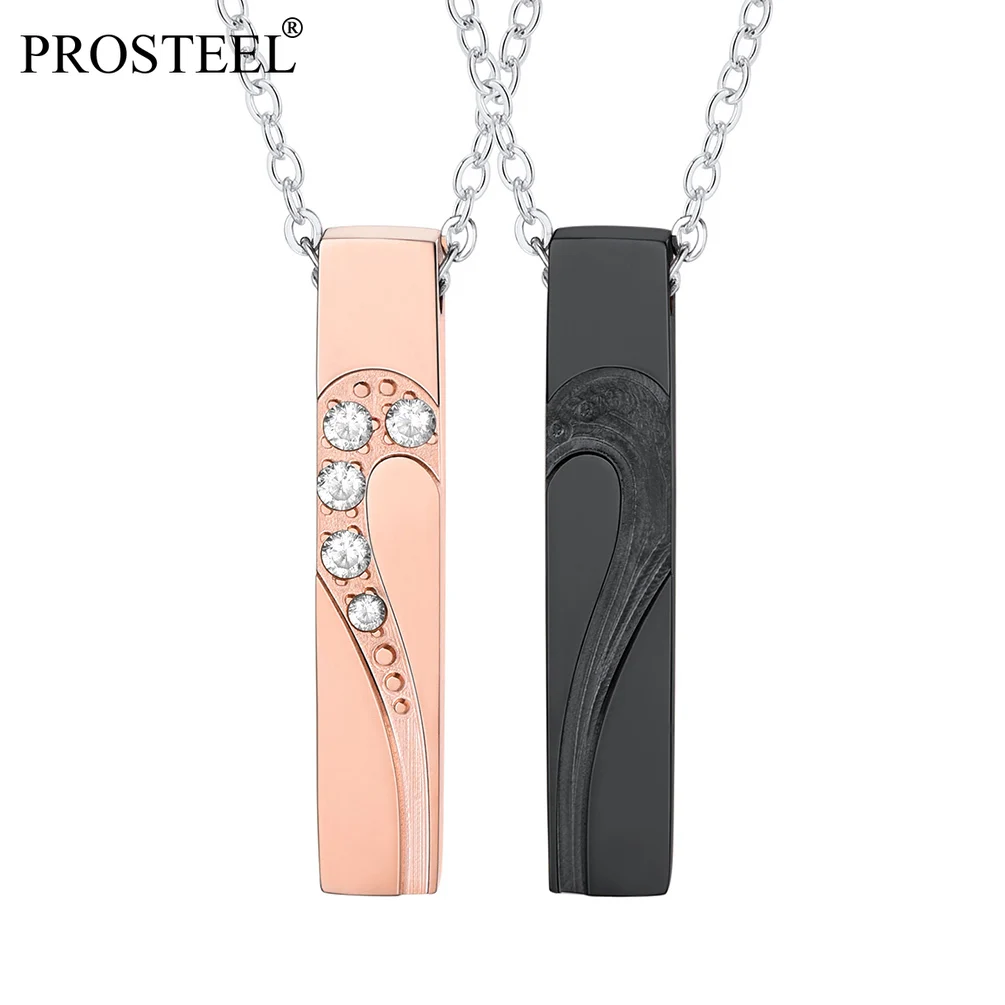 

PROSTEEL Couples Necklaces Rectangle Pendant Rose Gold/Black for Girlfriend Wife Anniversary Valentine Day Gift for Her/Him