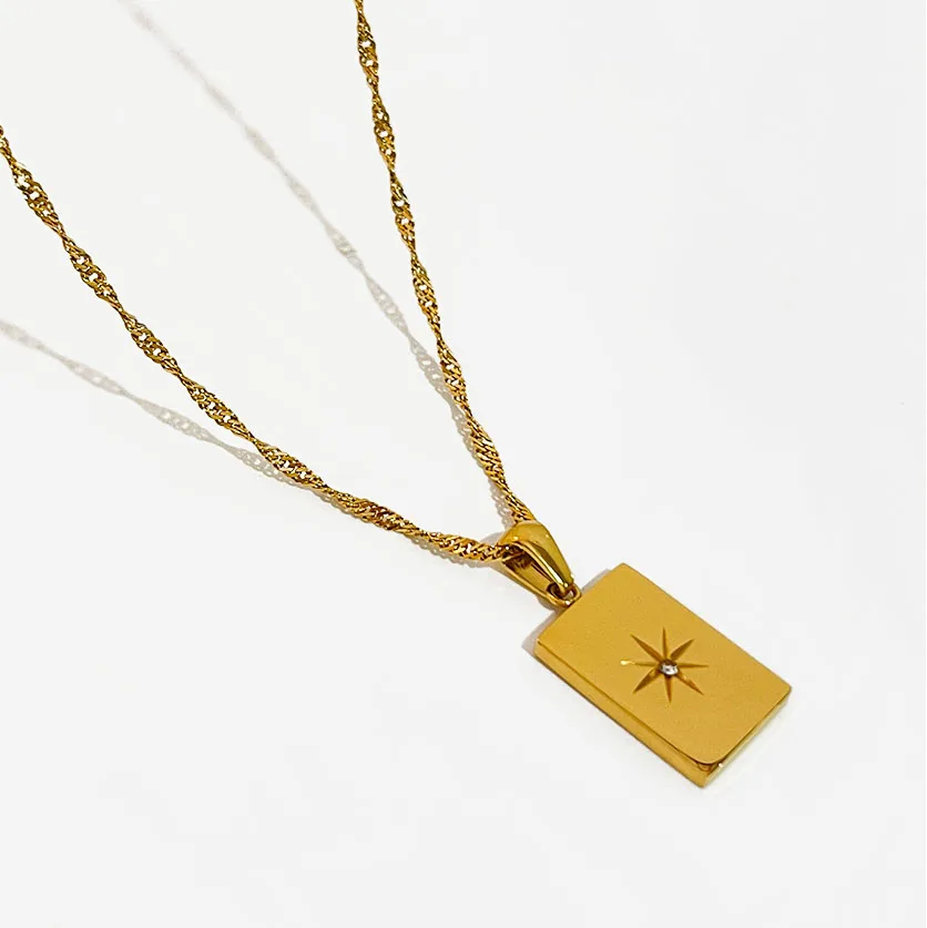 

Ювелирные изделия Peri'sBox из нержавеющей стали 18 K, металлическая квадратная подвеска Polaris, ожерелье, витая сингапурская цепь, ожерелье