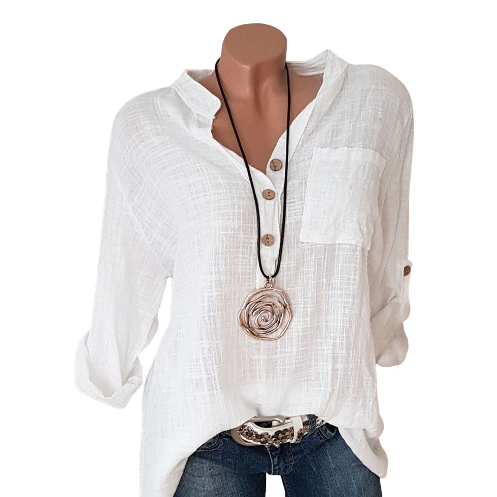 

Women's Casual Tunics with Pockets Spring Soft Cotton Linen V-Neck Fashion Shirts for Formal Daily Party Ball