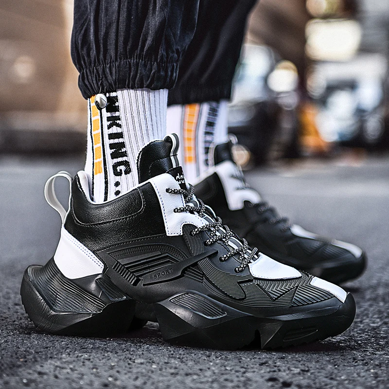 

New Spring Autumn Men PU Leather High Tops Sneakers Men's Super Cool Casual Shoes White Flats Male Max Size 46 Ankle Boots