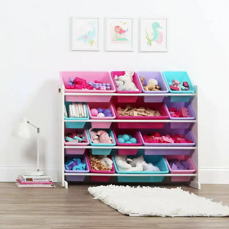

Kids Toy Storage Organizer with 16 Plastic Bins Makeup organizer bag Drawer storage Under desk drawer Hidden compartment items P