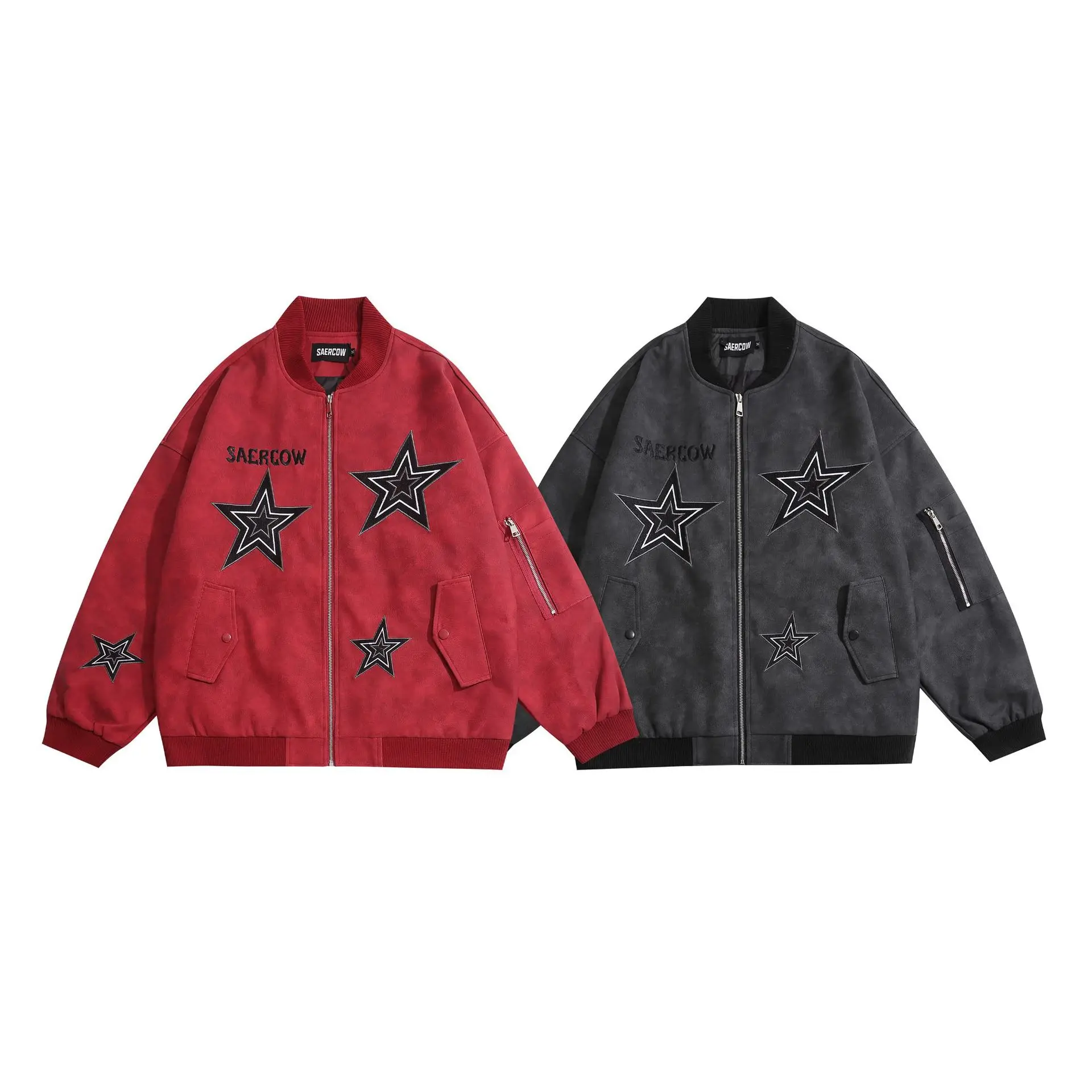

European and American style street star embroidered baseball jacket with retro hip-hop mens leather jacket Trendy Coat