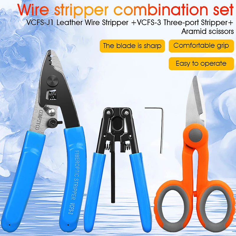 Fiber Optic Tool Kit VCFS-2/3 Two/Three-Port Fiber Optical Stripper and Aramid Scissors and Wire Stripper