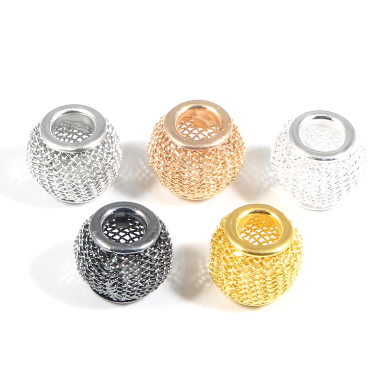 

20Pcs/10-14mm KC Gold Sliver Grid Beads Big Hole Handmade For Necklace Bracelet Earring Jewelry Making Supplies