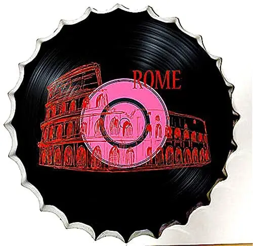 

Royal Tin Sign Bottle Cap Metal Tin Sign Rock and Roll Music Rome Diameter 13.8 inches, Round Metal Signs for Home and Bar