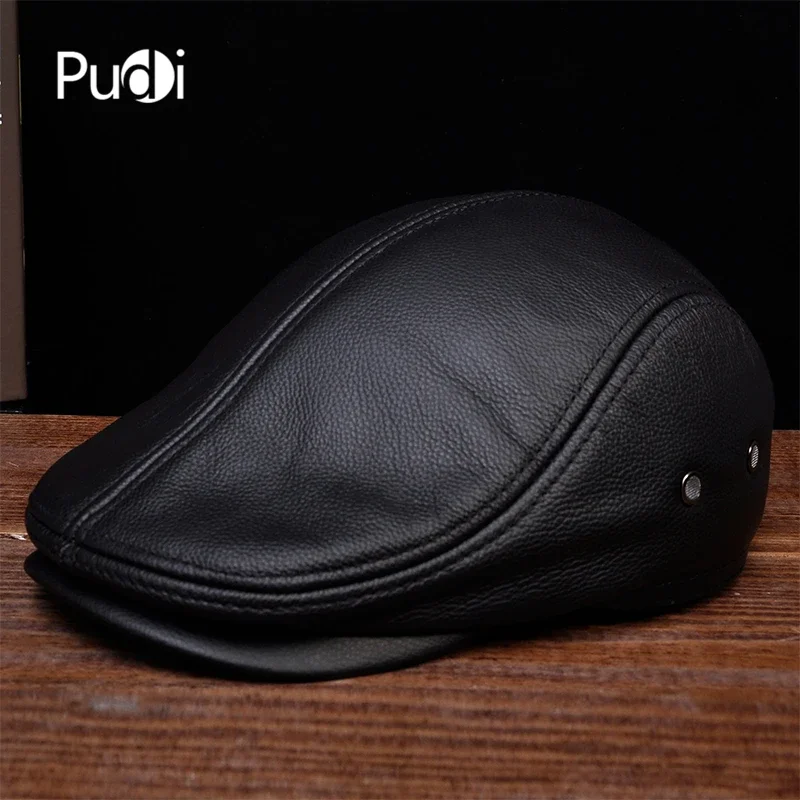 Pudi новый мужской женский берет кепка из натуральной кожи унисекс панамы кепки