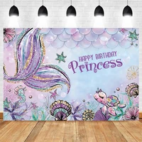 mermaid theme backdrop beautiful fish tail seabed shell scales girl princess baby birthday party decor photography background