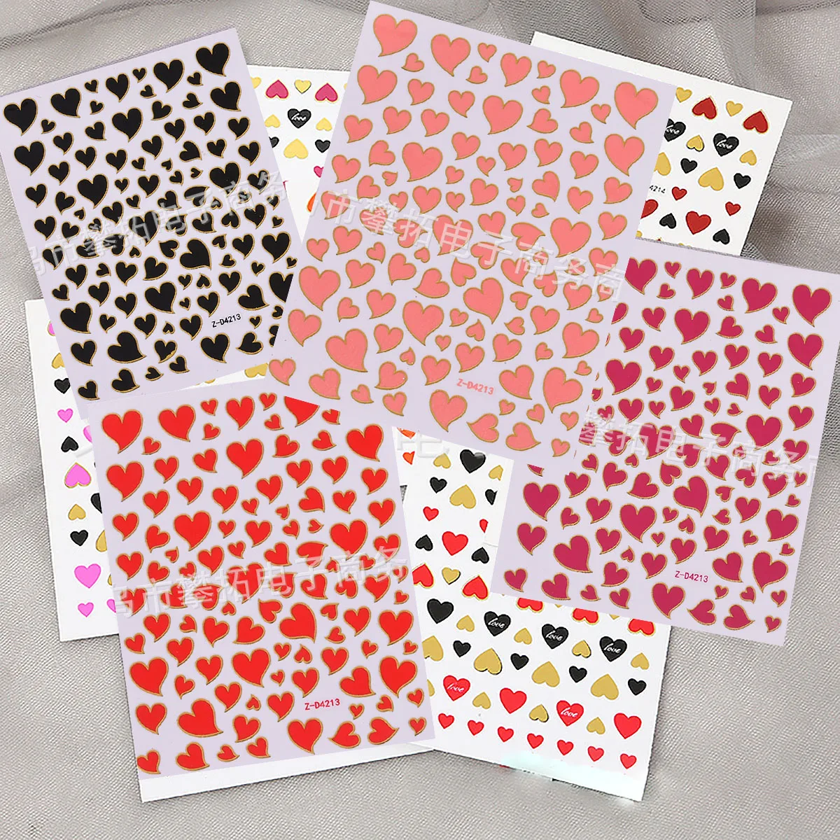 

10Pcs Multi-Color Black Pink Red Hearts Nail Stickers Simplicity Rainbow Solid Color Art Decoration Waterproof Valentine's Day