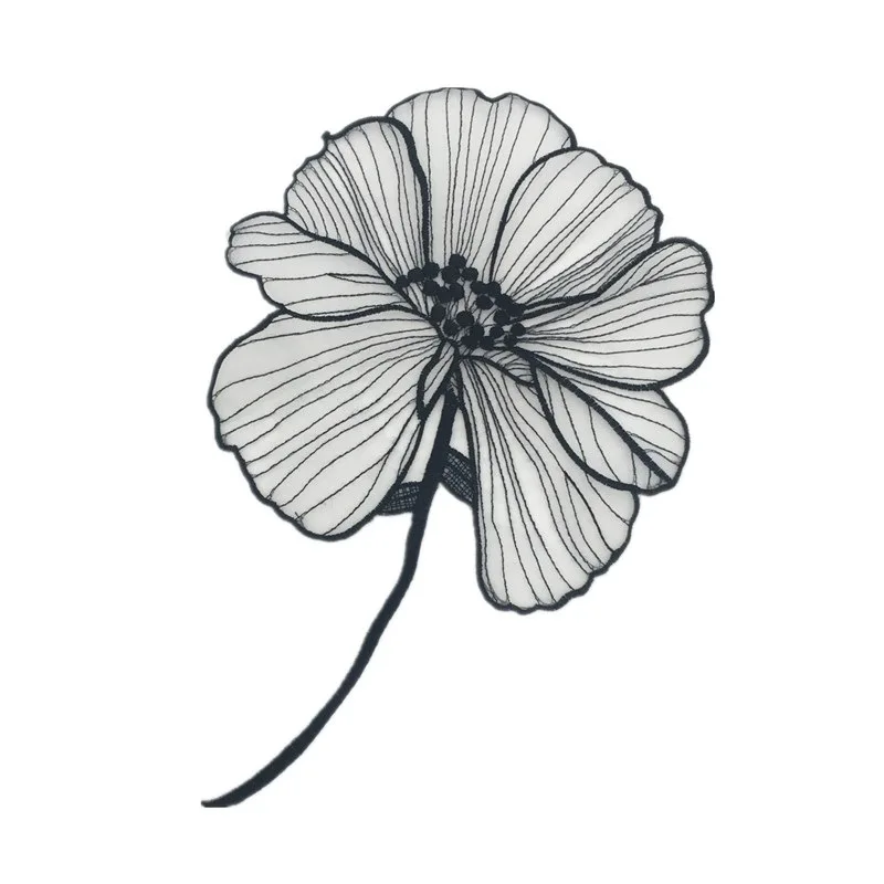 

Concise Style Black Lotus Embroidery Cloth Paste Decorative Corgan Gauze Base Flowers Suitable for Women