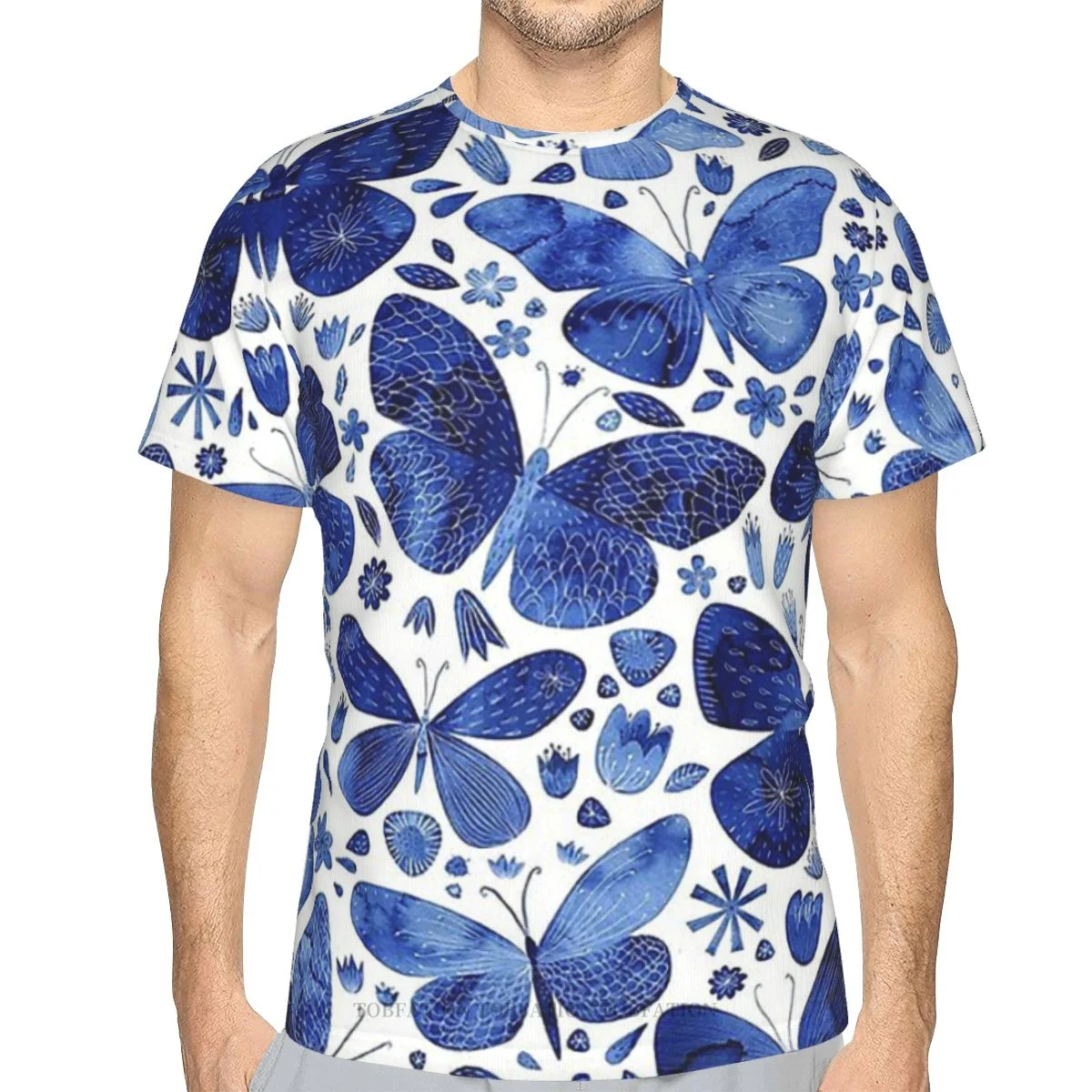 

Blue Polyester 3D Print Butterfly Insect Fly Men's T Shirt Outdoor Sports Quick-drying Clothes Casual Loose T-Shirt Street Tees