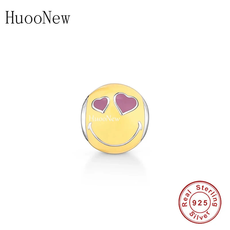 

Fit Original Pandora Charm Bracelet 925 Silver Smile Face With Purple Heart Watchful Eye Bead For Making Valentine Day Berloque