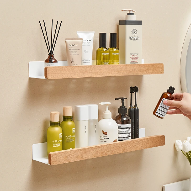 

Solid Wood White Bathroom Shelf Corner Shelf Shower Shampoo Cosmetic Shelves Kitchen Storage Rack Bathroom Accessories