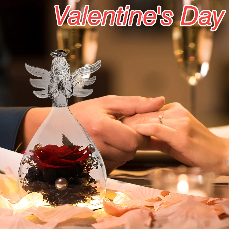 

Стеклянный чехол с изображением маленьких ангелов, сохраненных цветов, рождественские подарки на день Святого Валентина, вечный цветок роз...