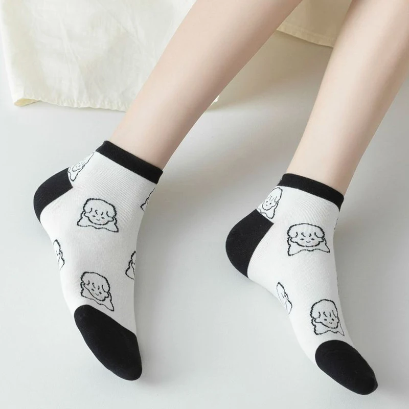 10 Pair Low Tube Asakuchi Women Socks Cute Cartoon Summer Short Boat Socks Cotton Invisible Breathable Korean Style Fashion New
