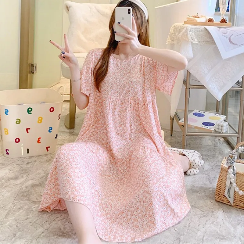 Ladies Pajamas Nightgown Cotton Silk Summer Style Sleep Dresses Women Student Sweet Nightdress