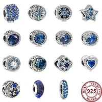 genuine 925 sterling silver pan beads blue ice crystal cat eye beads original pandora bracelet for womens diy jewelry
