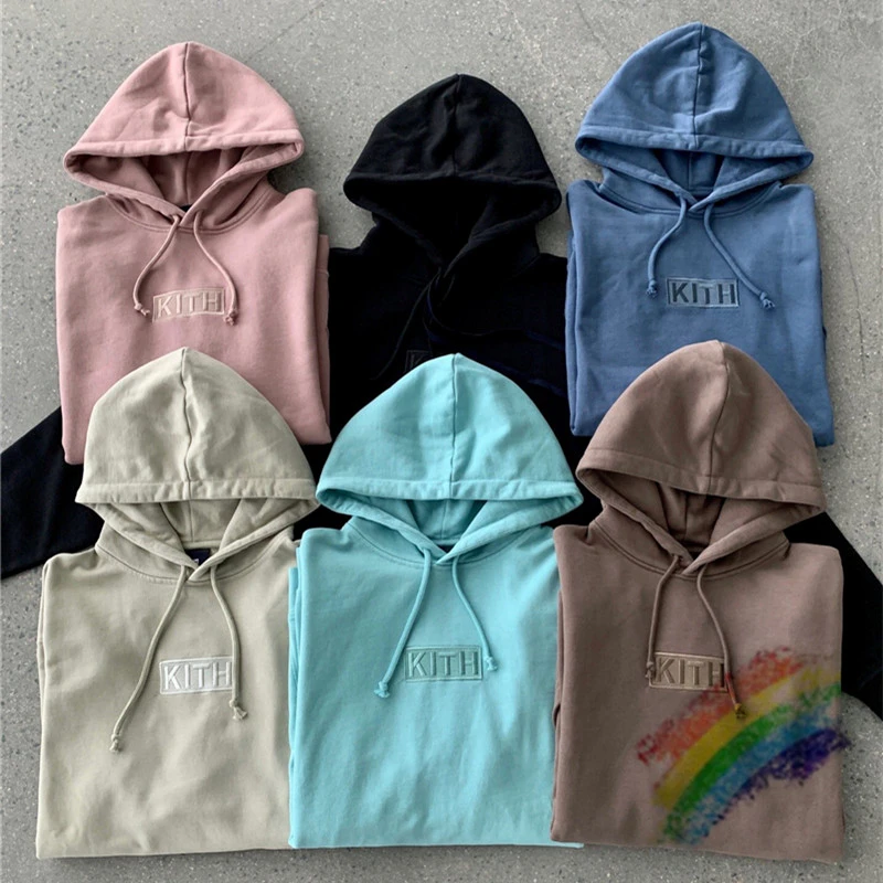 Box Logo Embroidered Kith Hoodie Men Women 1:1 High Quality Heavy Fabric KITH Hoodies Solid Sweatshirts Pullovers