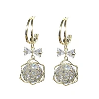 2022 new fashion high quality zircon drop earrings for women beautiful rose cutout crystal pendant earrings trendy jewelry