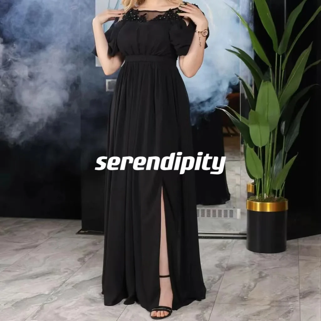 

Serendipity Ball-Gown Scoop Neckline Floor-length Ruffle Plus Size Applique Beadings Lace Zipper UpCap Straps Short SleevesProm