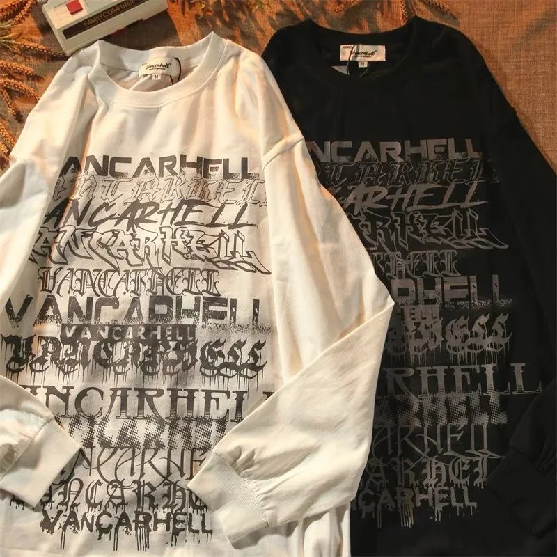 

American retro long-sleeved sweatshirt women's round neck fashion street hip-hop pullover hoodie couple loose casual coats top