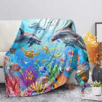 cartoon underwater world design fleece blankets travel home cozy sherpa deken high quality kids plush air condition quilts