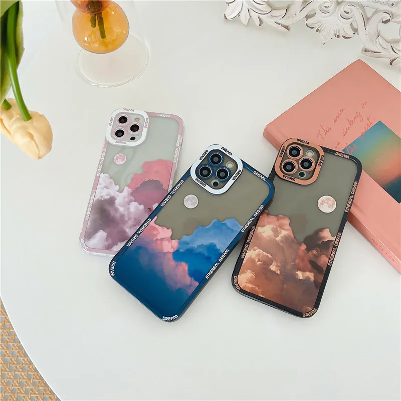 

Soft Retro Moon night Late cloud Phone Case For iPhone 13 11 12 Pro Max XR XS Max X 7 8 Plus SE 2020 Shockproof Silicone Cover