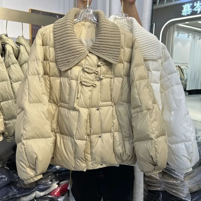 Doll Collar Down Women Jacket Autumn Winter Outwear Casual White Duck Down Short Coat Fashion Korean Style 2023 News M43